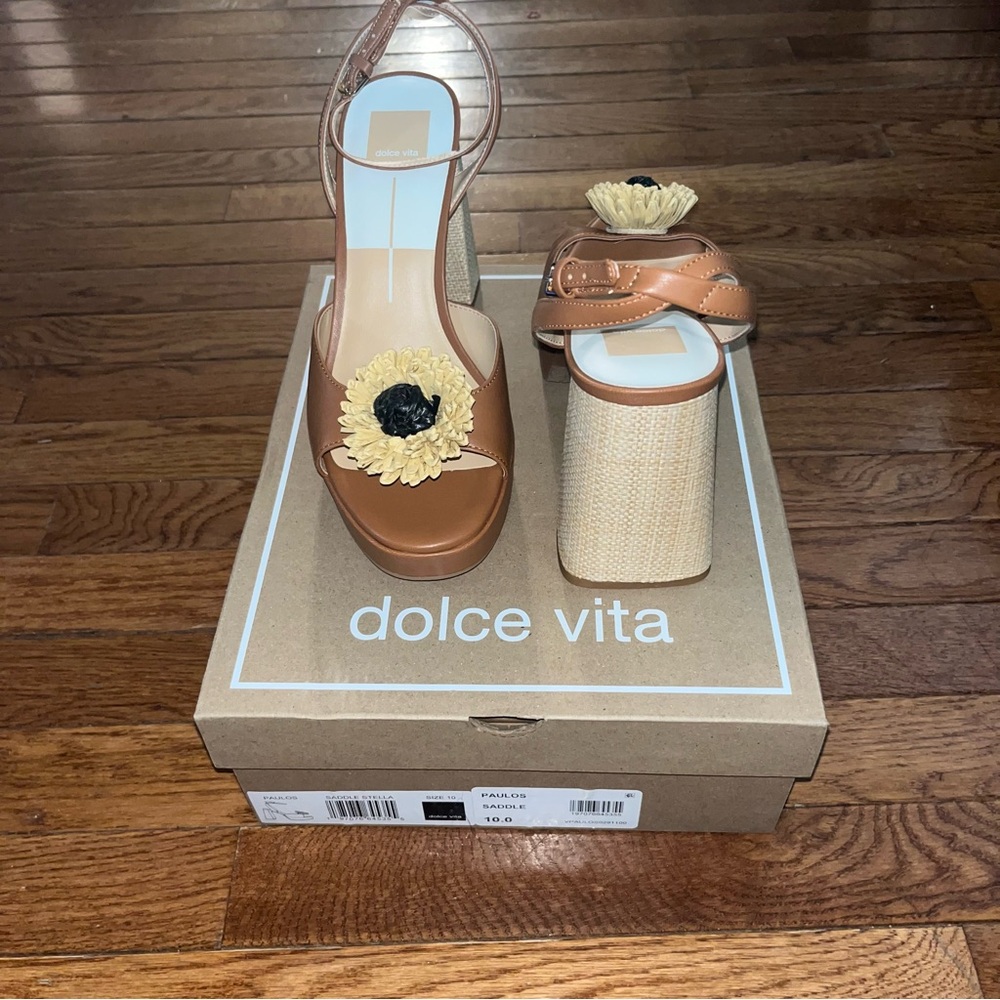 Dolce Vita Paulos Platform Sandals Saddle Stella Tan Women’s 10 Floral Accent - Picture 6 of 11